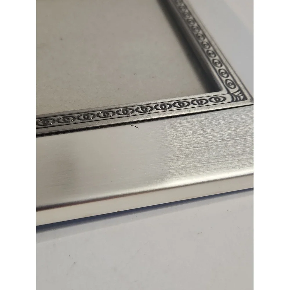 Modern Silvertone Metal 5x7 Picture Frame Two Tone Brushed Egg and Dart Border